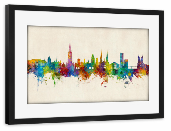 Poster mit Rahmen schwarz "Freiburg Germany Skyline Urban" artboxONE - Städte