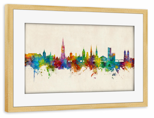 Poster mit Rahmen kiefer "Freiburg Germany Skyline Urban" artboxONE - Städte