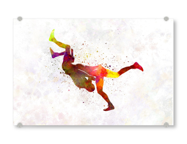 Acrylglasbild "Wrestlers in watercolor-b" artboxONE - Sport - Sport,Sports,Color,Illustration,Watercolor,Fighter,Wrestlers,Combat,Fight,Strength