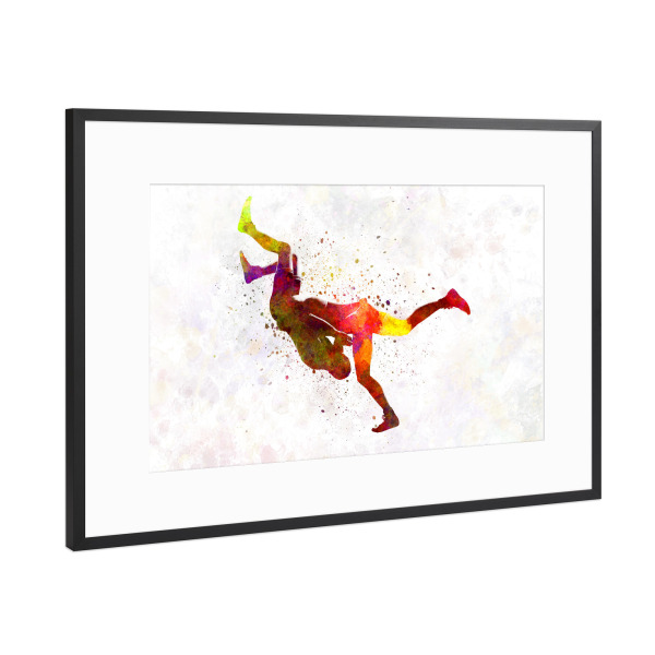 Poster mit Rahmen Schwarz (Metallic) "Wrestlers in watercolor-b" artboxONE - Sport