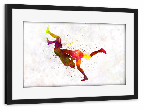 Poster mit Rahmen schwarz "Wrestlers in watercolor-b" artboxONE - Sport
