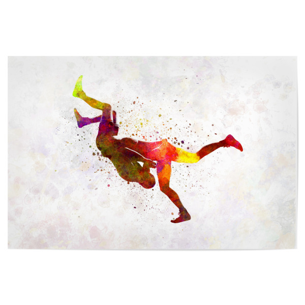 Poster 30x20 cm "Wrestlers in watercolor-b" artboxONE - Sport - Sport,Sports,Color,Illustration,Watercolor,Fighter,Wrestlers,Combat,Fight,Strength