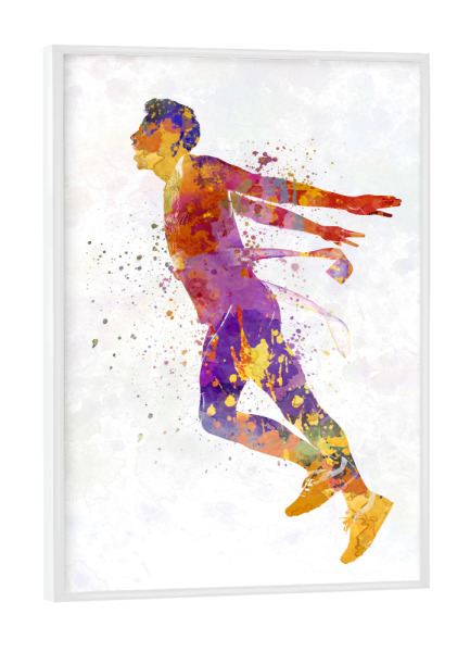 Poster mit weißem Rahmen "Watercolor winner runner-b" artboxONE - Sport - Sport,Sports,Watercolor,Runner,Winner,Running,Olympic,Goal,Man,Men