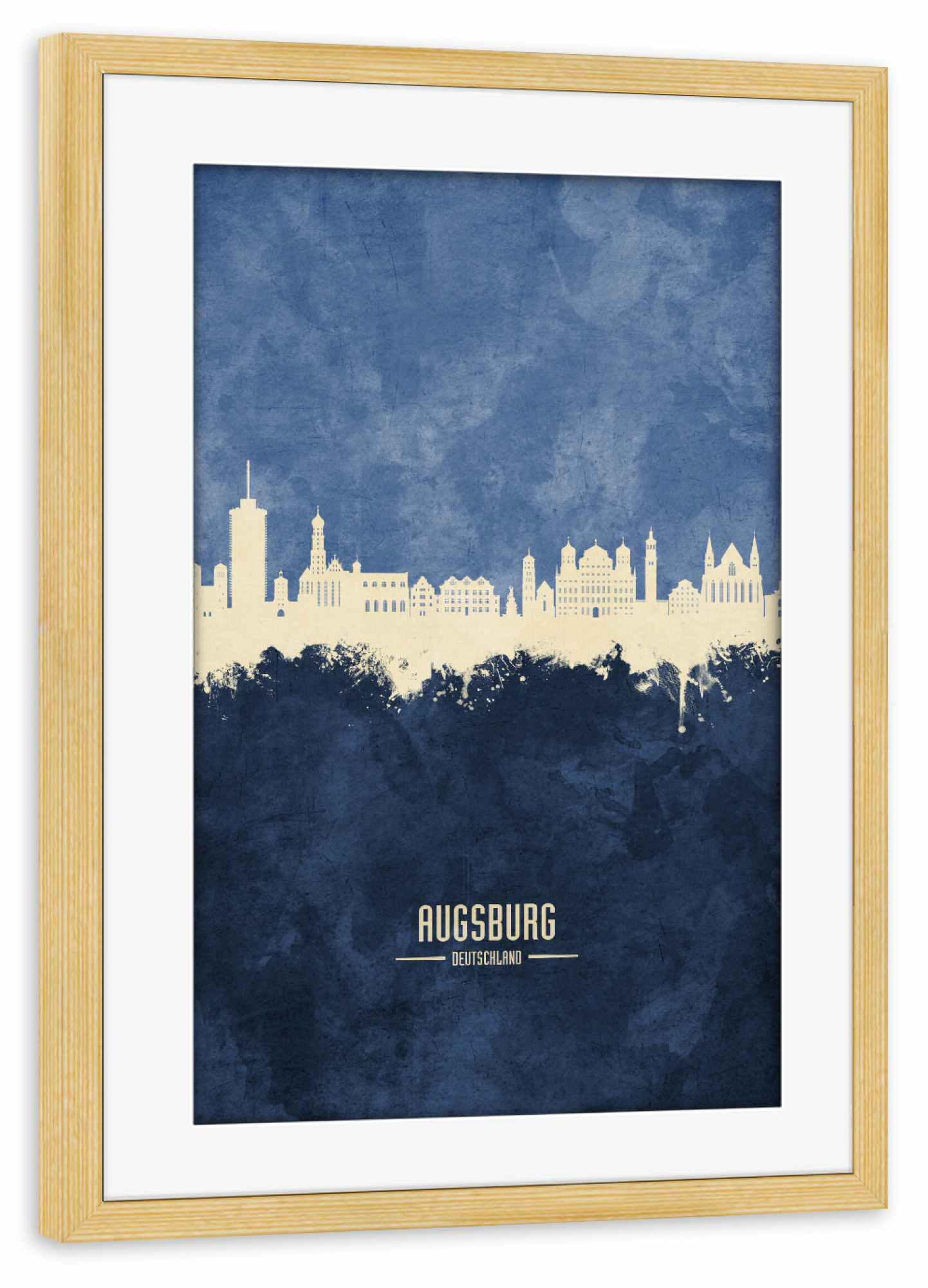 Poster mit Rahmen kiefer "Augsburg Germany Skyline Navy" artboxONE - Städte