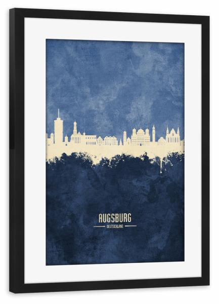 Poster mit Rahmen schwarz "Augsburg Germany Skyline Navy" artboxONE - Städte