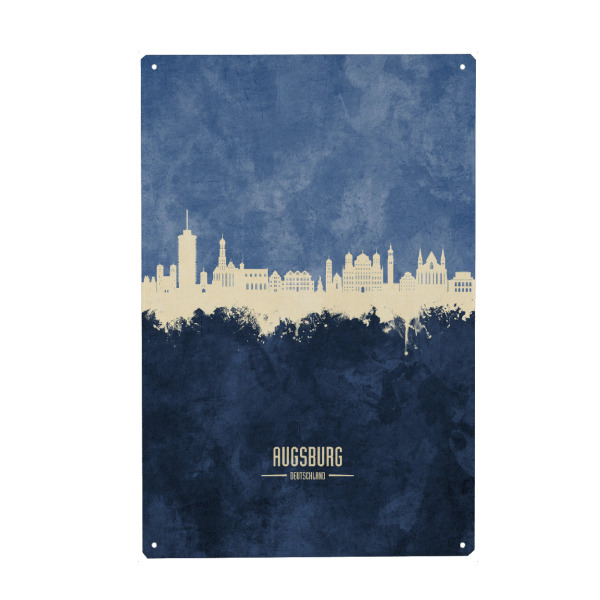 Metall Poster "Augsburg Germany Skyline Navy" artboxONE - Städte