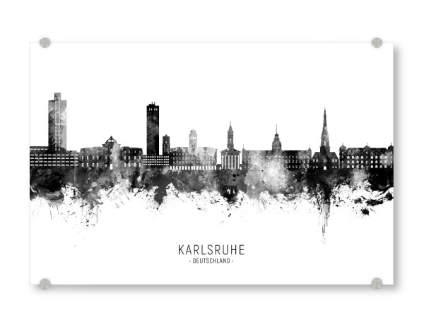 Acrylglasbild "Karlsruhe Germany Skyline BW Text" artboxONE - Städte,Schwarzweiß