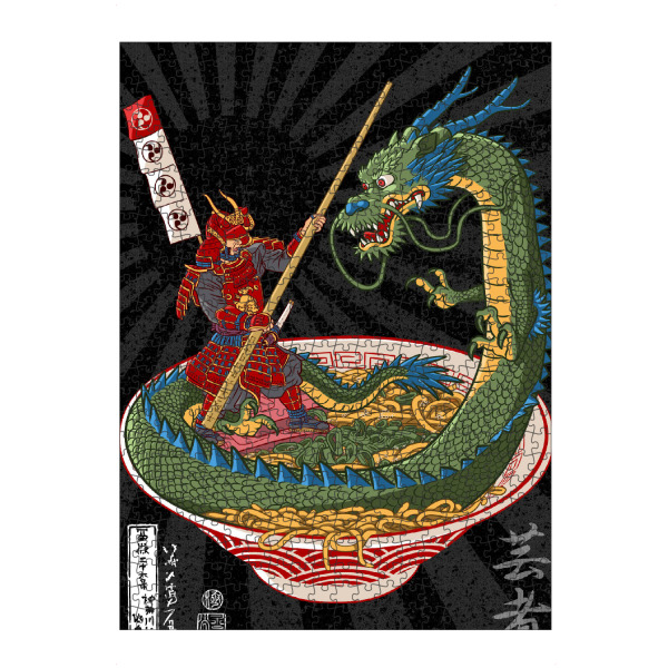 Puzzle Ravensburger "Samurai battles Dragon over ramen" artboxONE - Comic,Städte / Tokio