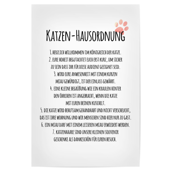 Poster "Katzen Hausordnung" artboxONE - Typografie,Für Mama,Für Papa,Lustig