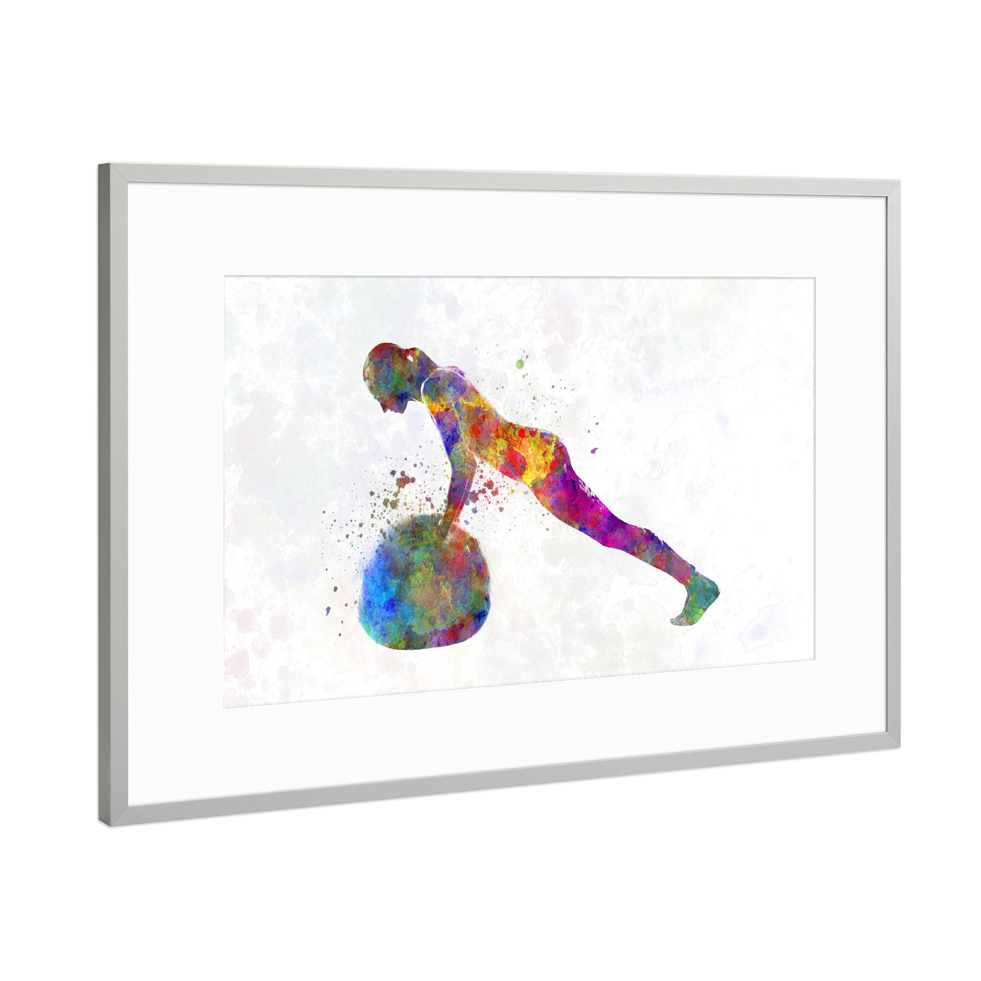 Poster mit Rahmen Silber "Watercolor fitness-g" artboxONE - Sport - Sport,Sports,Watercolor,Fitness,Gym,Exercise,Athlete,Gymnast,Olympic