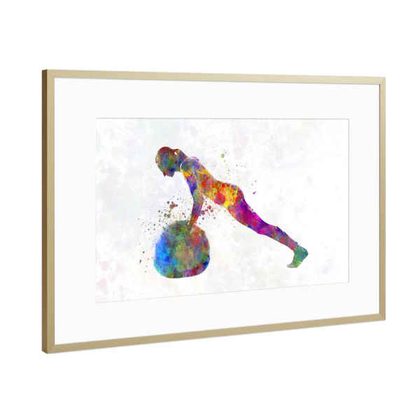 Poster mit Rahmen Gold "Watercolor fitness-g" artboxONE - Sport - Sport,Sports,Watercolor,Fitness,Gym,Exercise,Athlete,Gymnast,Olympic