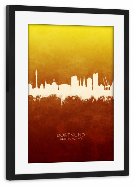 Poster mit Rahmen schwarz "Dortmund Skyline RedYellow" artboxONE - Städte
