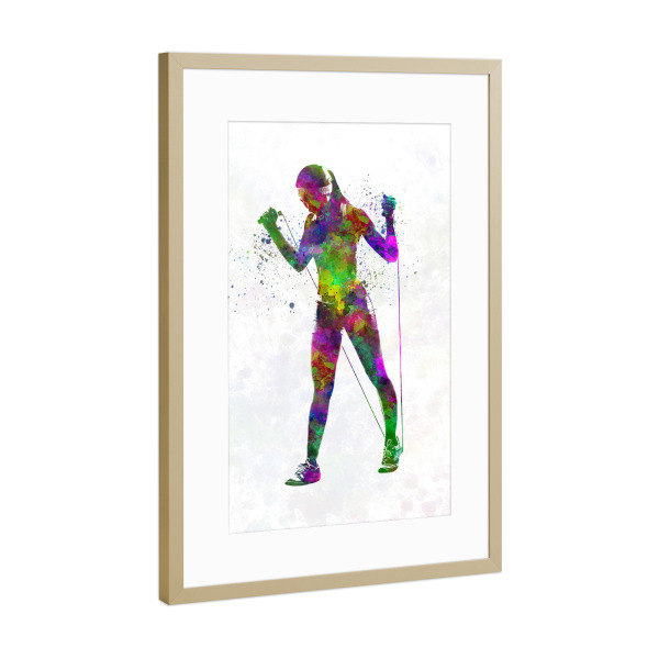 Poster mit Rahmen Gold "Fitness in watercolor-i" artboxONE - Sport - Sport,Sports,Watercolor,Athlete,Fitness,Gymnastics,Gym,Bodybuilding,Exercise