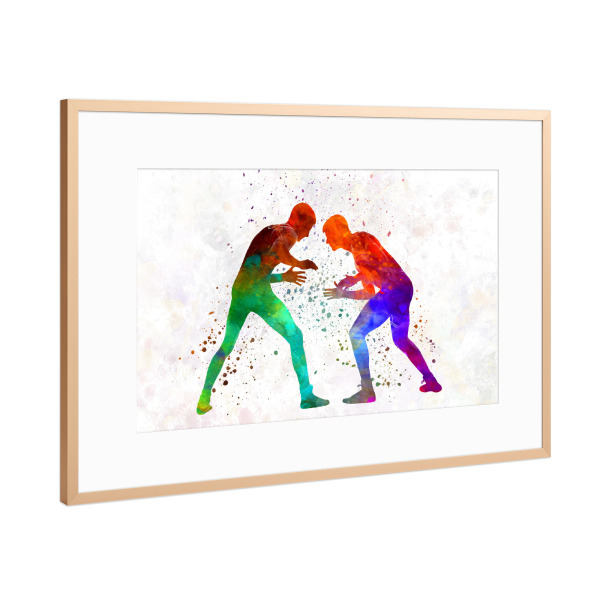 Poster mit Rahmen Kupfer "Wrestlers in watercolor" artboxONE - Sport