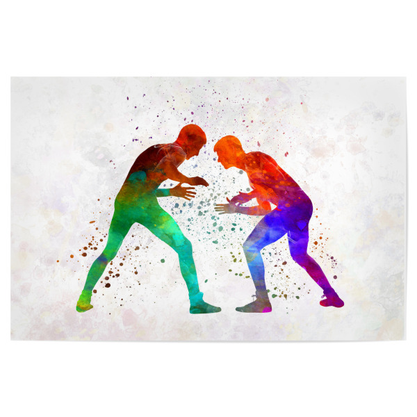 Poster 30x20 cm "Wrestlers in watercolor" artboxONE - Sport - Sport,Sports,Color,Illustration,Watercolor,Fighter,Wrestlers,Combat,Fight,Strength