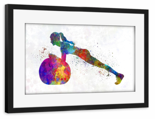 Poster mit Rahmen schwarz "Watercolor fitness-d" artboxONE - Sport - Sport,Sports,Watercolor,Fitness,Gym,Exercise,Athlete,Gymnast,Olympic