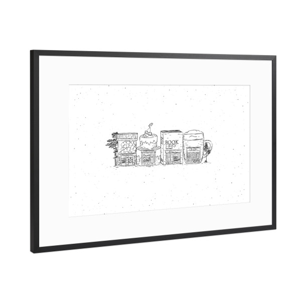 Poster mit Rahmen Schwarz (Metallic) "Storefronts pharmacy,confectionery" artboxONE - Städte,Essen & Trinken,Architektur