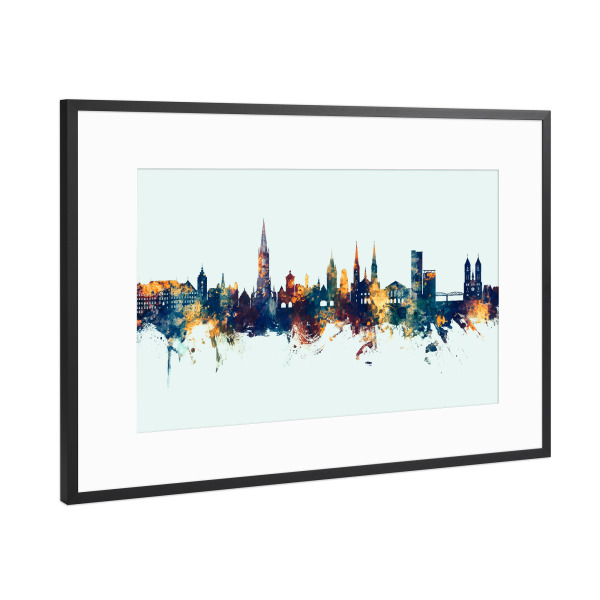Poster mit Rahmen Schwarz (Metallic) "Freiburg Germany Skyline Winter" artboxONE - Städte