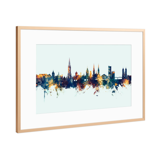 Poster mit Rahmen Kupfer "Freiburg Germany Skyline Winter" artboxONE - Städte