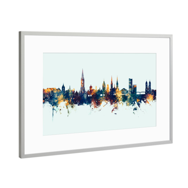 Poster mit Rahmen Silber "Freiburg Germany Skyline Winter" artboxONE - Städte