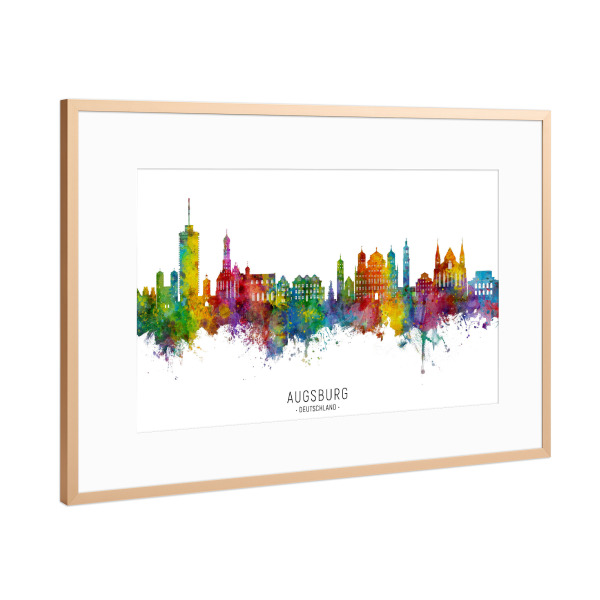 Poster mit Rahmen Kupfer "Augsburg Germany Skyline txt" artboxONE - Städte