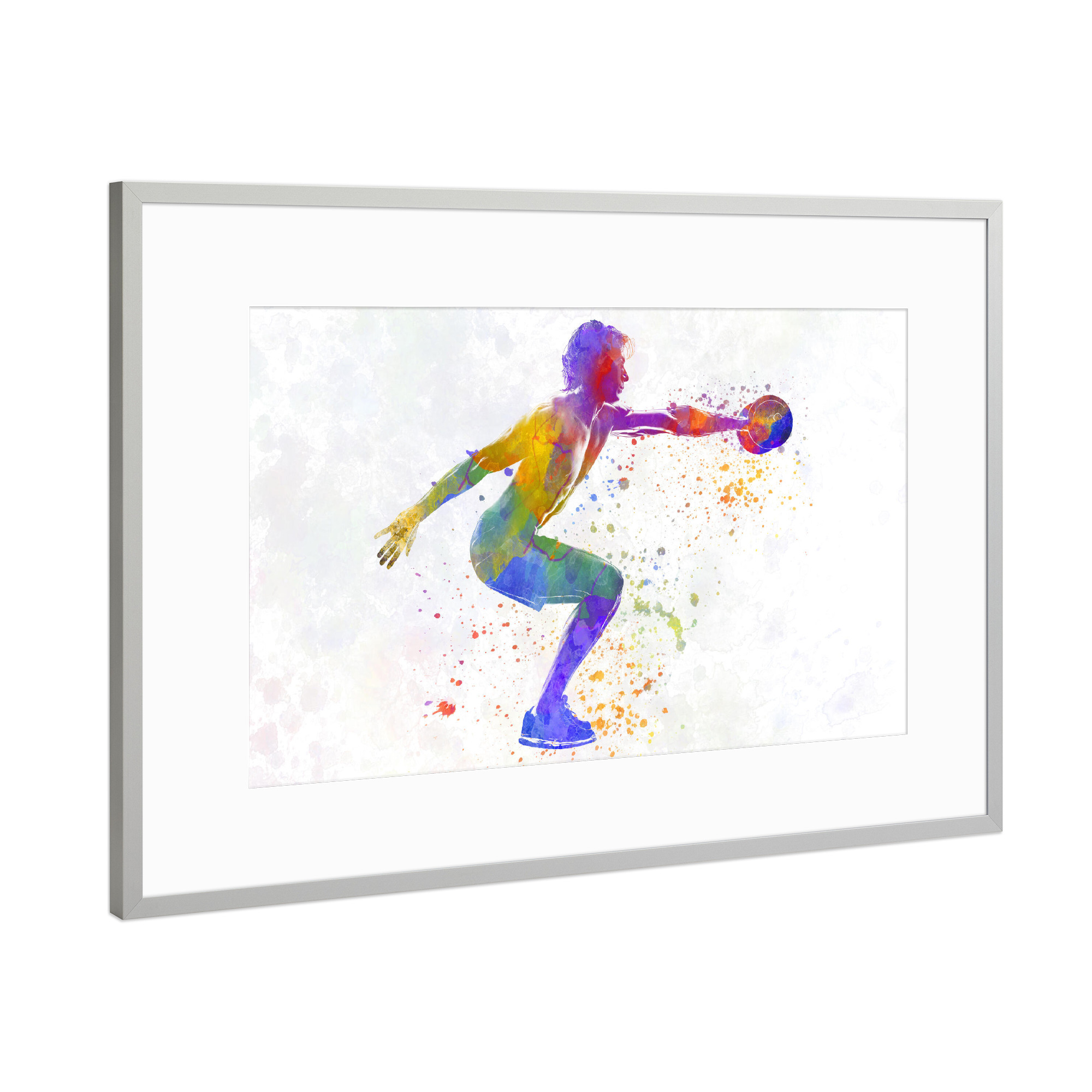 Poster mit Rahmen Silber "Watercolor fitness-k" artboxONE - Sport - Sport,Sports,Watercolor,Fitness,Gym,Exercise,Athlete,Gymnast,Olympic