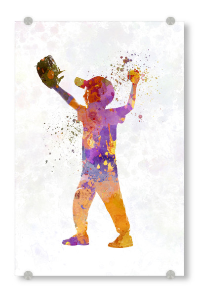 Acrylglasbild "Watercolor kids baseball-d" artboxONE - Sport - Sport,Sports,Watercolor,Athlete,Baseball,Child,Bat,Ball,America