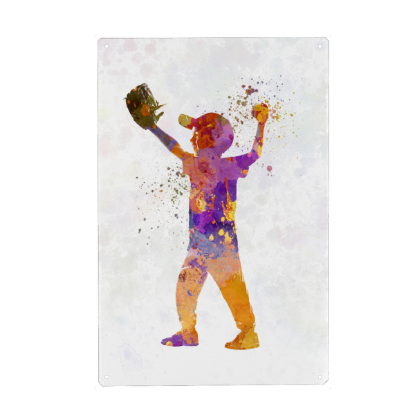 Holzbild "Watercolor kids baseball-d" artboxONE - Sport - Sport,Sports,Watercolor,Athlete,Baseball,Child,Bat,Ball,America