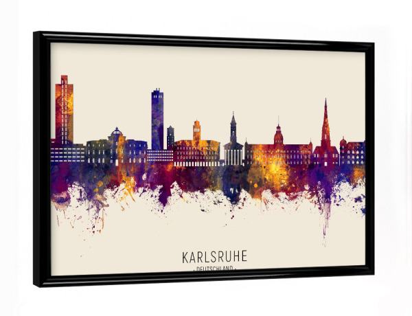 Poster mit schwarzem Rahmen "Karlsruhe Skyline Autumn Name" artboxONE - Städte