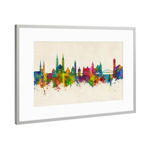 Poster mit Rahmen Silber "Bamberg Germany Skyline Urban" artboxONE - Städte