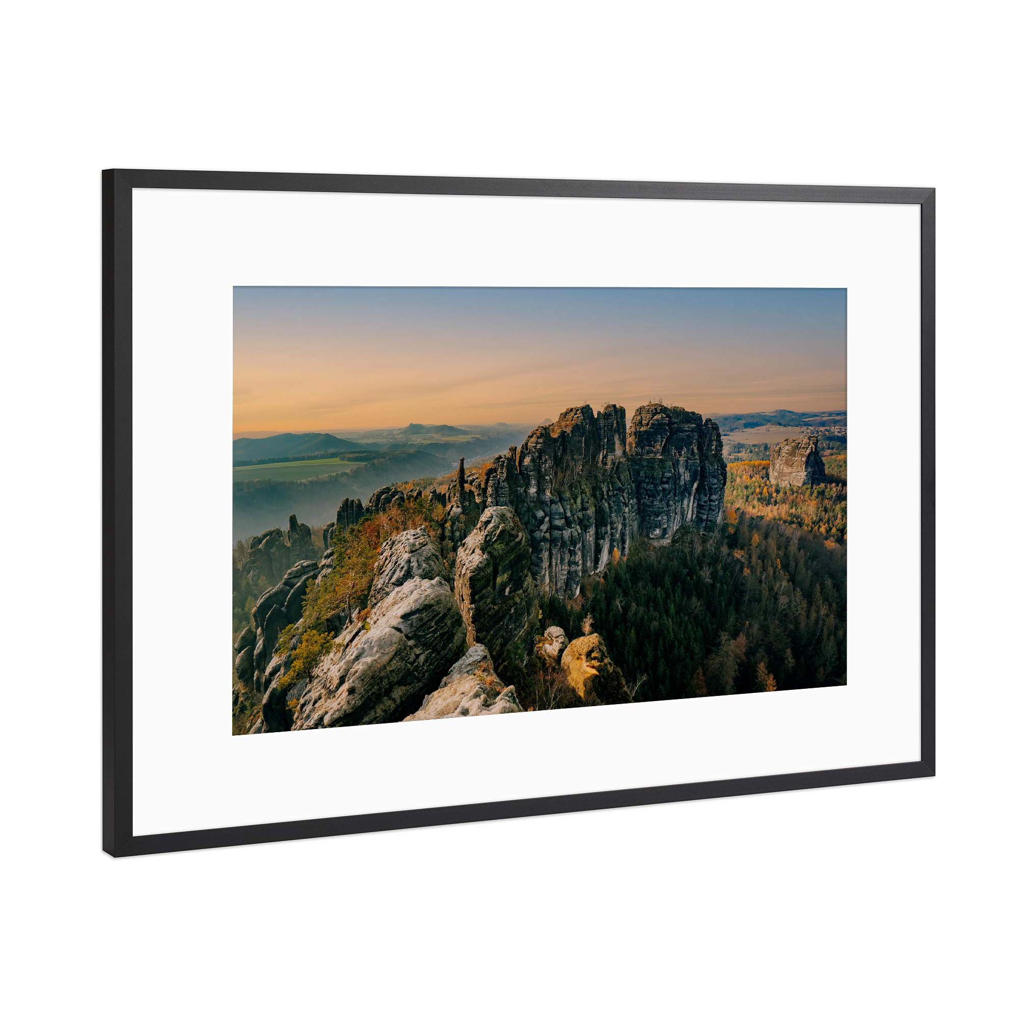 Poster mit Rahmen Schwarz (Metallic) "Schrammsteine, Sächsische Schweiz" artboxONE - Natur,Reise