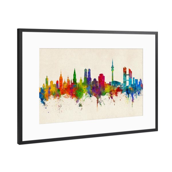 Poster mit Rahmen Schwarz (Metallic) "Munich Germany Skyline Urban" artboxONE - Städte,Städte / München