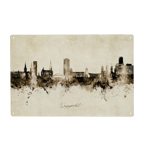 Holzbild "Wuppertal Germany Skyline Sepia" artboxONE - Städte