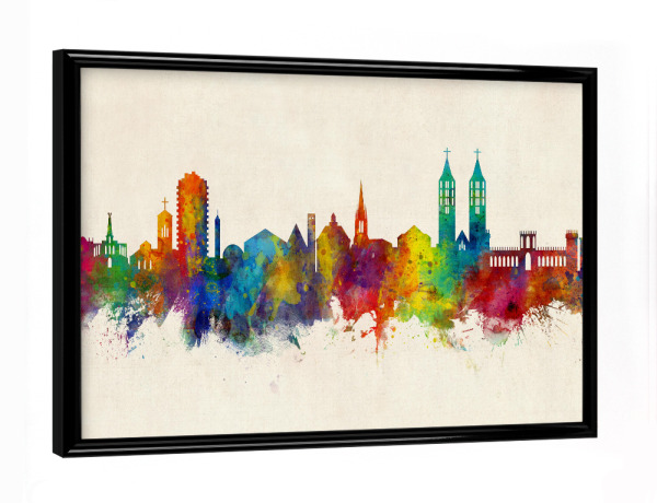 Poster mit schwarzem Rahmen "Kassel Germany Skyline Urban" artboxONE - Städte