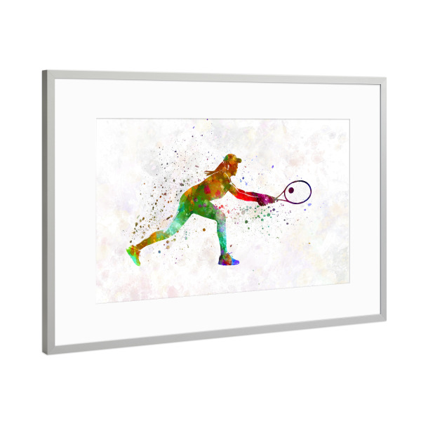 Poster mit Rahmen Silber "Watercolor tennis player-j" artboxONE - Sport