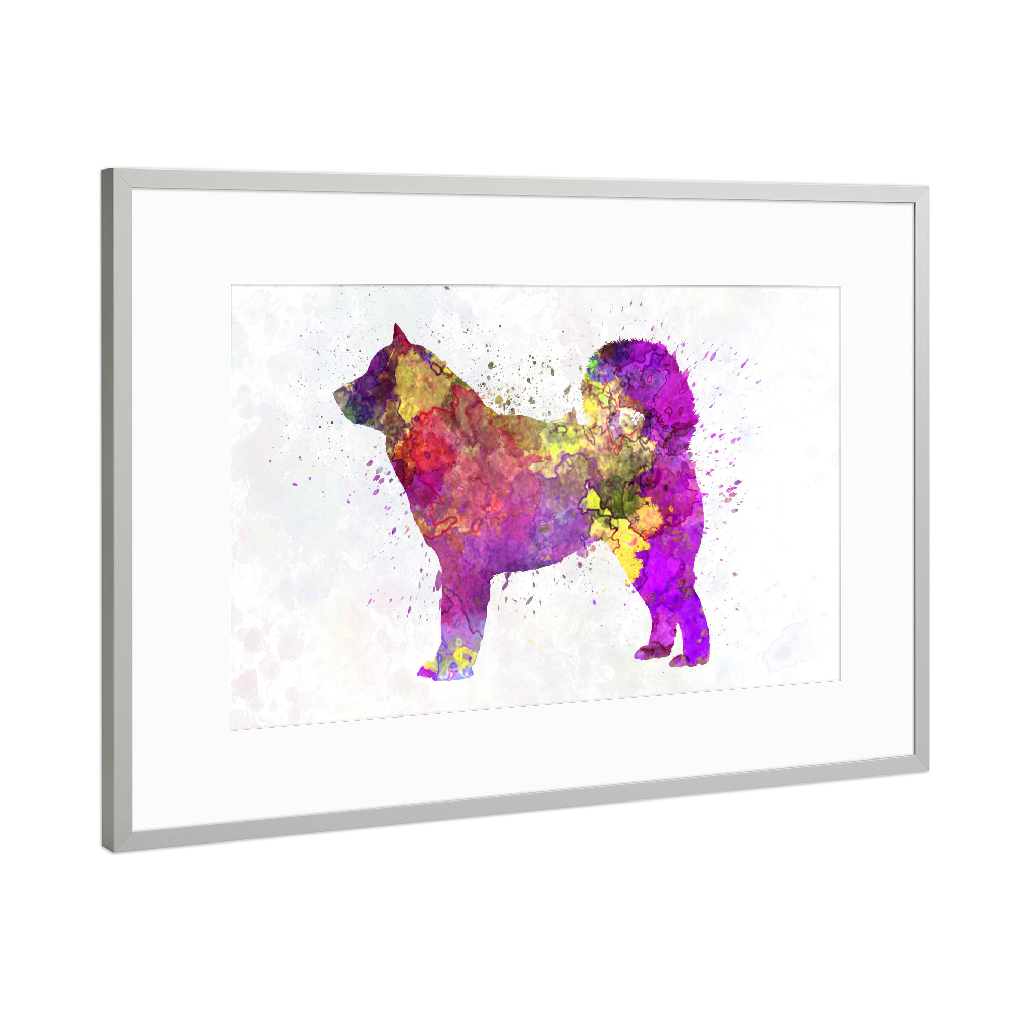 Poster mit Rahmen Silber "Alaskan Malamute dog in watercolor" artboxONE - Tiere