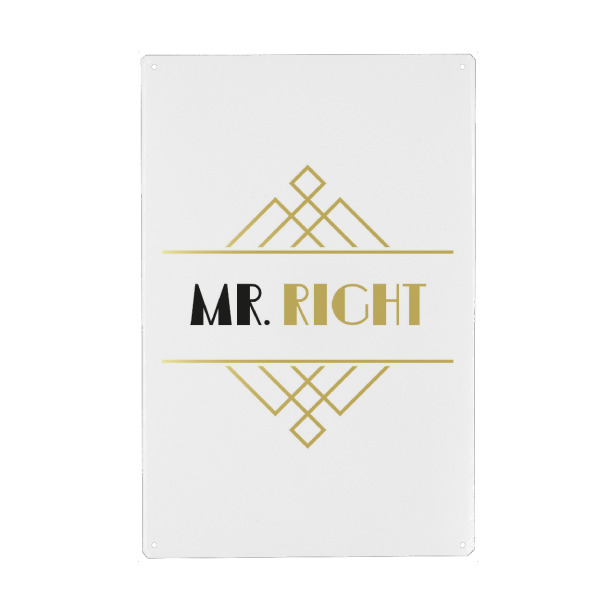 Holzbild "MR. RIGHT Golden 20s White" artboxONE - Typografie,Menschen,Geometrie,Liebe,Lustig