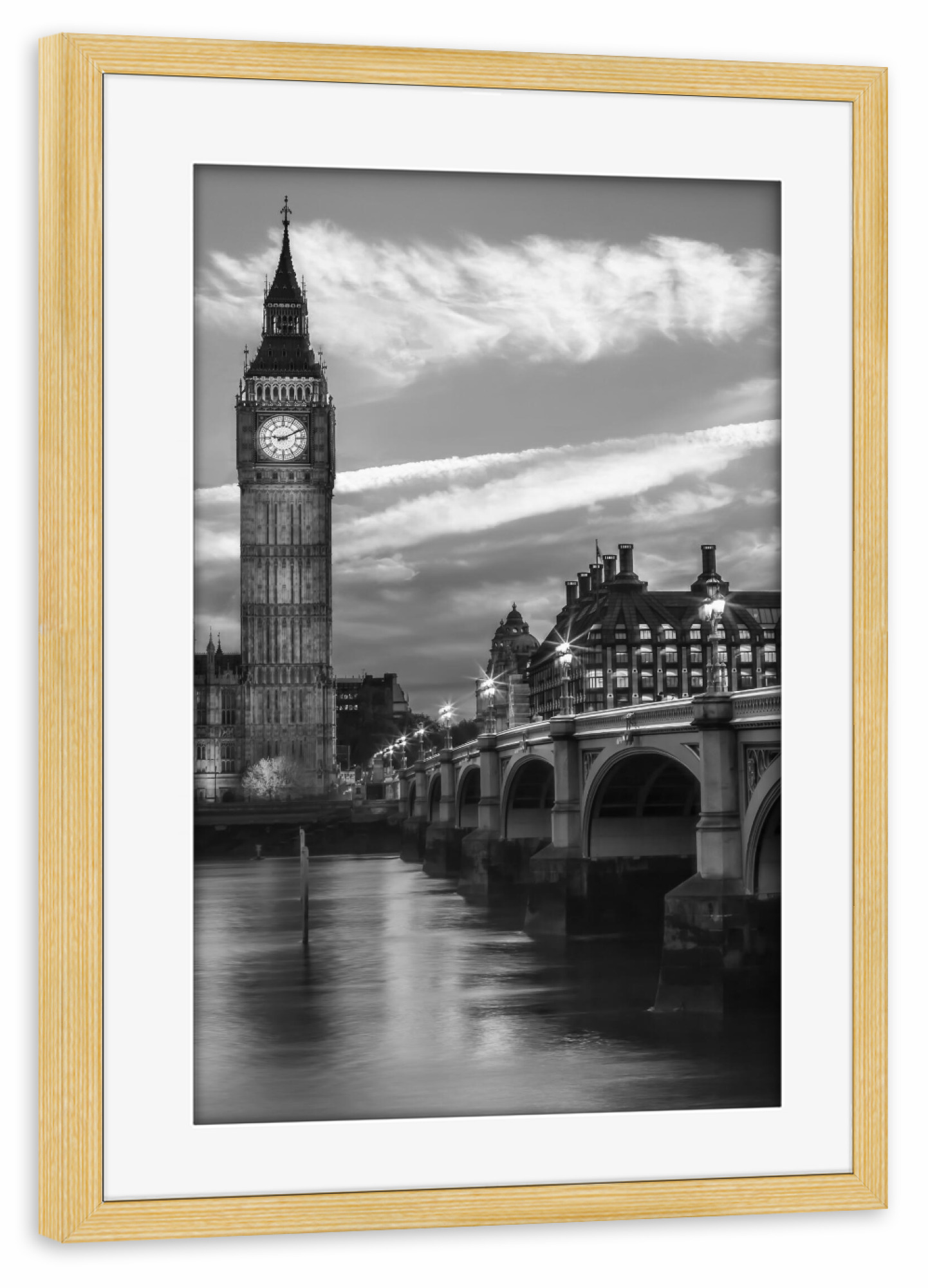 Poster mit Rahmen kiefer "Abends an der Westminster Bridge" artboxONE - Städte / London,Schwarzweiß