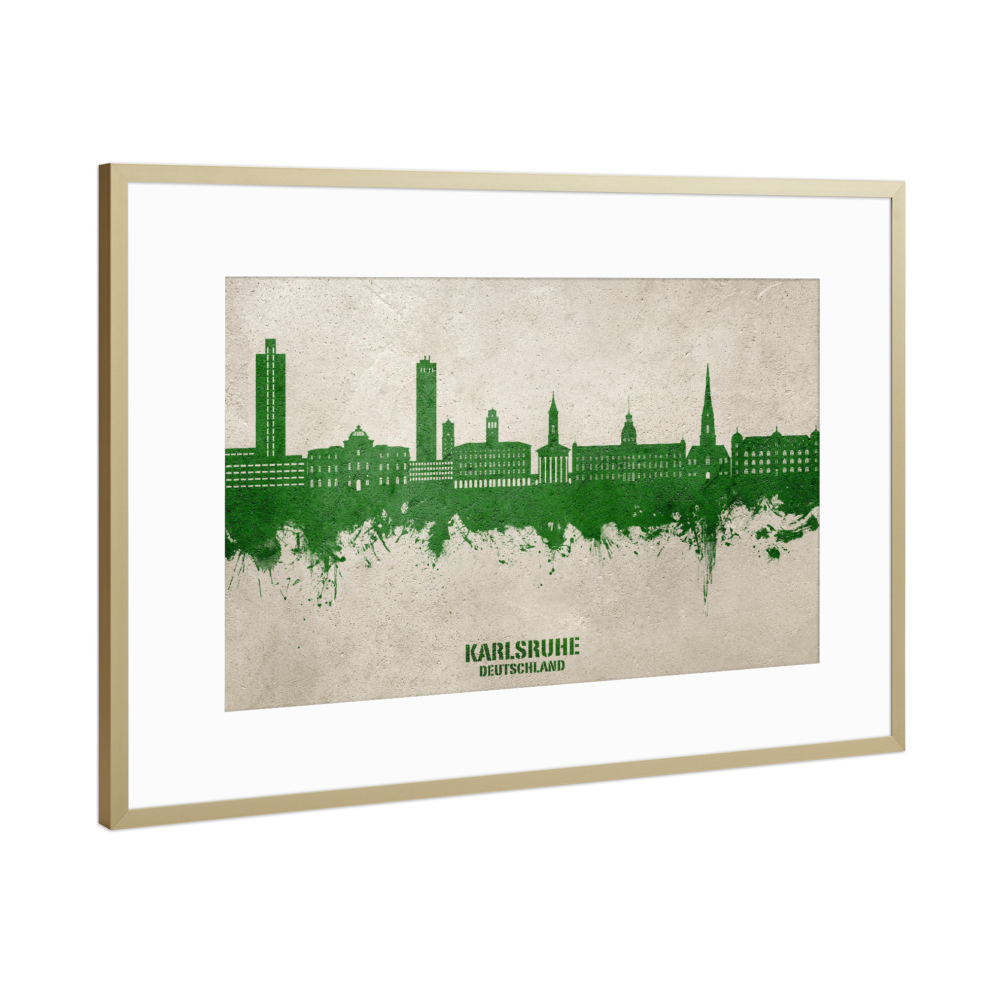 Poster mit Rahmen Gold "Karlsruhe Skyline PaintGreen" artboxONE - Städte