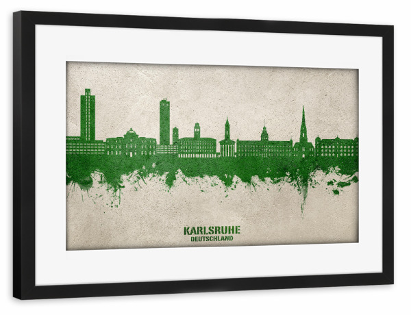 Poster mit Rahmen schwarz "Karlsruhe Skyline PaintGreen" artboxONE - Städte
