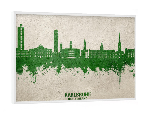 Poster mit weißem Rahmen "Karlsruhe Skyline PaintGreen" artboxONE - Städte