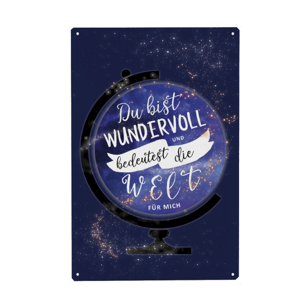 Holzbild "Du bist die Welt für mich" artboxONE - Typografie,Reise,Liebe,Weihnachten