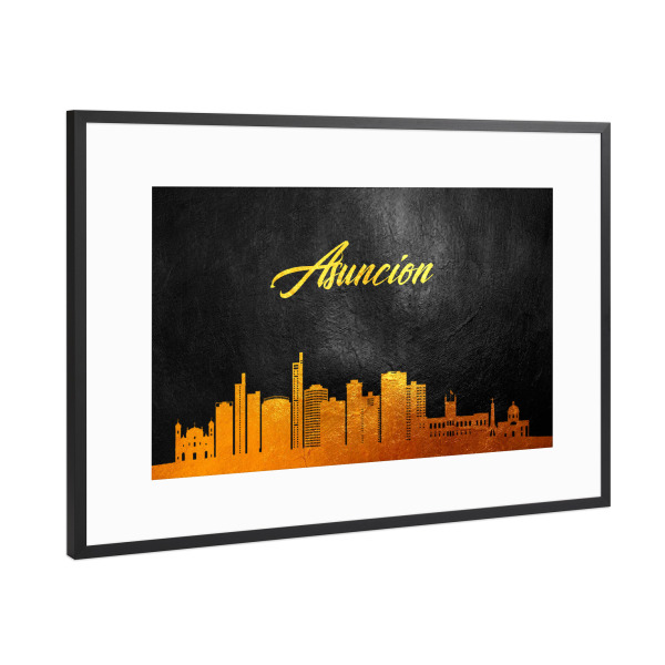 Poster mit Rahmen Schwarz (Metallic) "Asuncion Paraguay Gold Skyline" artboxONE - Städte - Gold,Skyline,Architektur,Architecture,City,Stadt