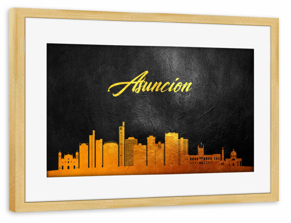 Poster mit Rahmen kiefer "Asuncion Paraguay Gold Skyline" artboxONE - Städte - Gold,Skyline,Architektur,Architecture,City,Stadt