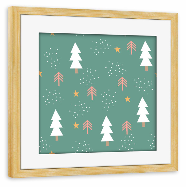 Poster mit Rahmen kiefer "Grünes Tannen Muster" artboxONE - Natur,Abstrakt,Geometrie,Weihnachten