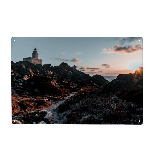 Holzbild "Lighthouse Sunset" artboxONE - Natur,Reise - Strand,Sunset,Lighthouse,Meer,Pink,Leuchtturm,Sonnenuntergang,Sea,Beach