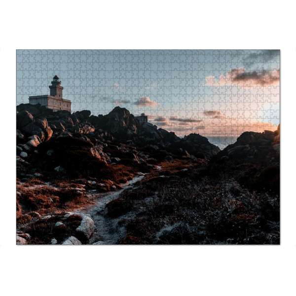 Puzzle Ravensburger "Lighthouse Sunset" artboxONE - Natur,Reise - Strand,Sunset,Lighthouse,Meer,Pink,Leuchtturm,Sonnenuntergang,Sea,Beach