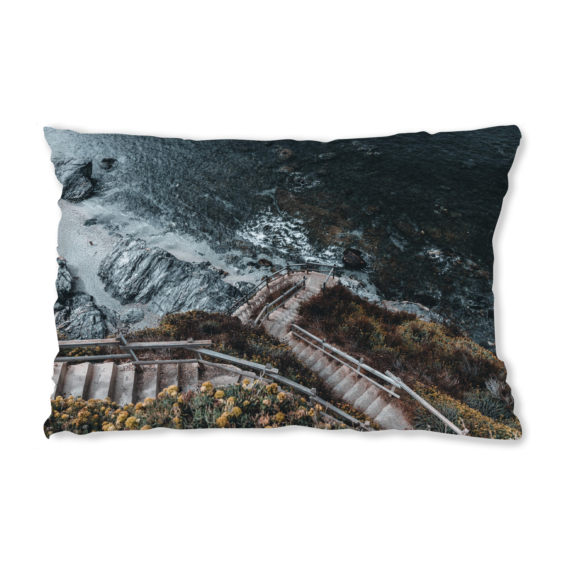 Design-Kissen "Stairway Up and Down" artboxONE - Natur,Reise - Reise,Treppe,Strand,Stairway,Felsen,Blumen,Ocean,Natur,Meer,Sea,Beach,Coast,Küste