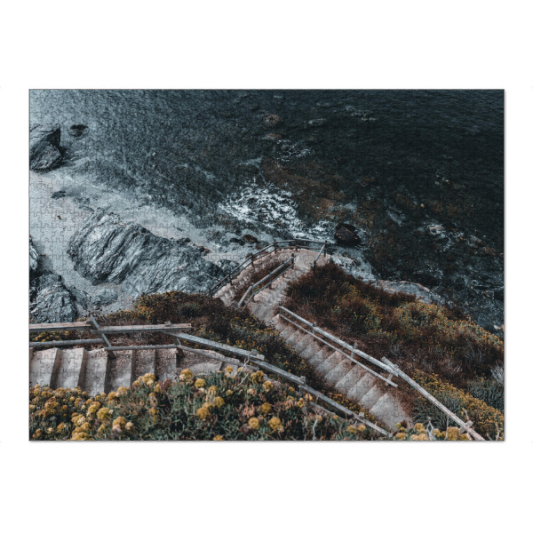 Puzzle Ravensburger "Stairway Up and Down" artboxONE - Natur,Reise - Reise,Treppe,Strand,Stairway,Felsen,Blumen,Ocean,Natur,Meer,Sea,Beach,Coast,Küste