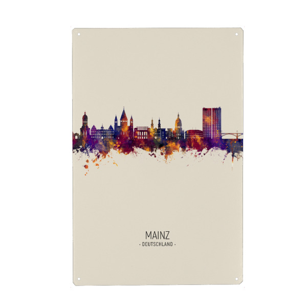 Metall Poster "Mainz Germany Skyline Beige" artboxONE - Städte